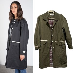 MOD REF Trench Coat Olive Green with Plaid Flannel Lining Womens Fall Wo…
